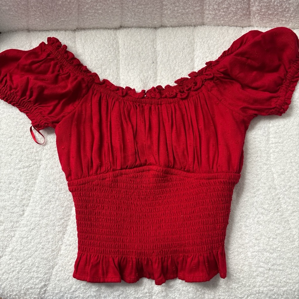 Hollister Red Smocked Off-Shoulder Blouse
